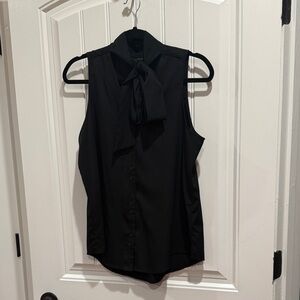 Sleeveless Black Tie-Neck Blouse